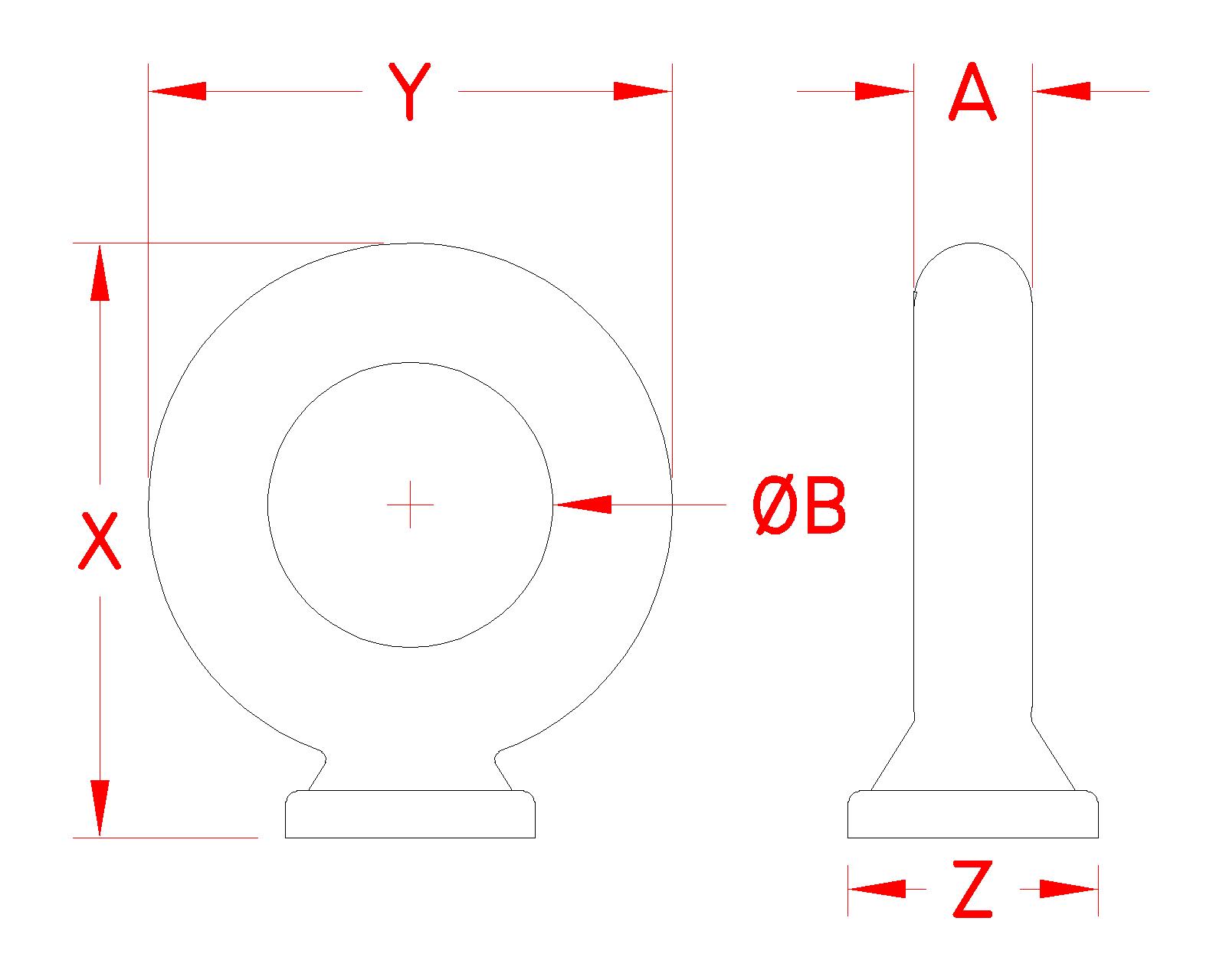 Stainless Steel Pad Eye, S0324-0, S0324-0007, S0324-0008, S0324-0010, S0324-0013, S0324-0016, S0324-0020, Line Drawing